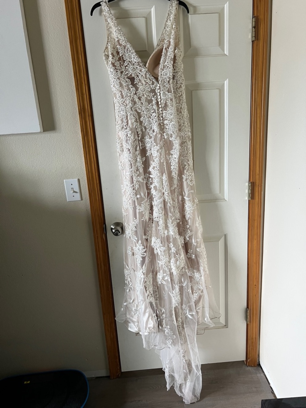 Allure Bridals Ivory Lace V-Neck Wedding Gown with Champagne Lining - Picture 4 of 7